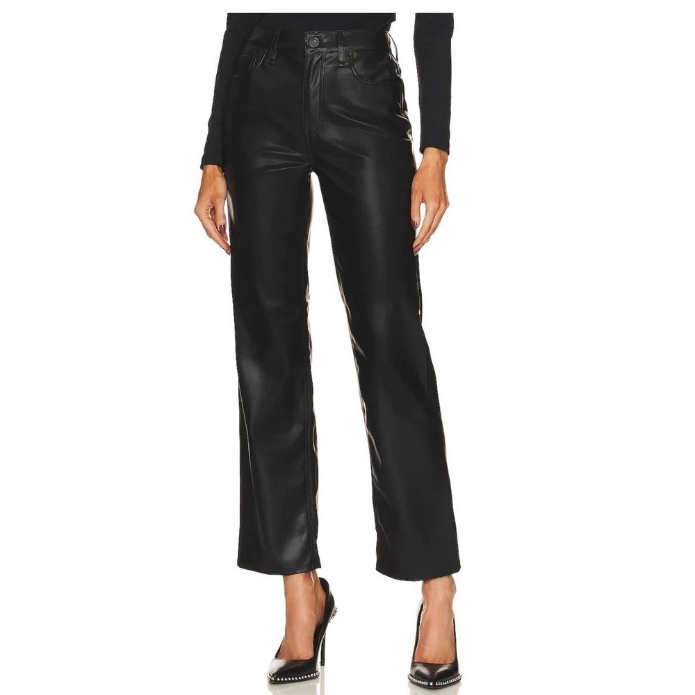 Hudson Remi High-Rise Straight Leg Black Vegan Leather Pants Size 27